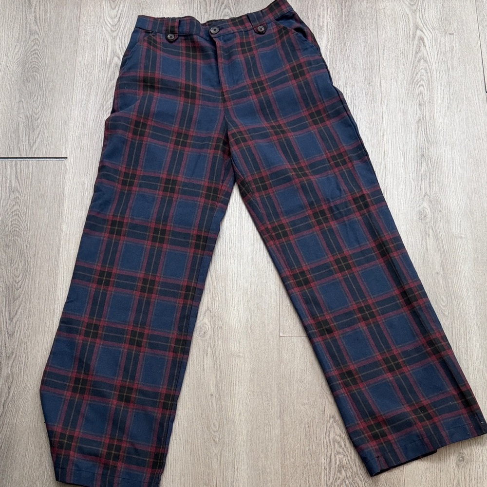 Women Plaid Pants - Blue and Red